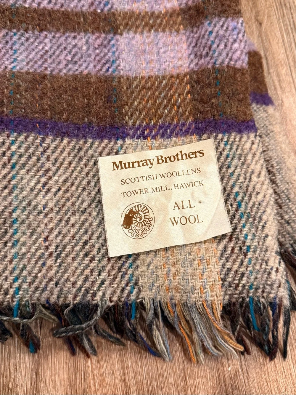 Vintage Murray Brothers Wool Blanket Throw Scottish Woolens Plaid 63” X 60”